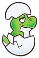 Super Mario World artwork of a Baby Yoshi hatching